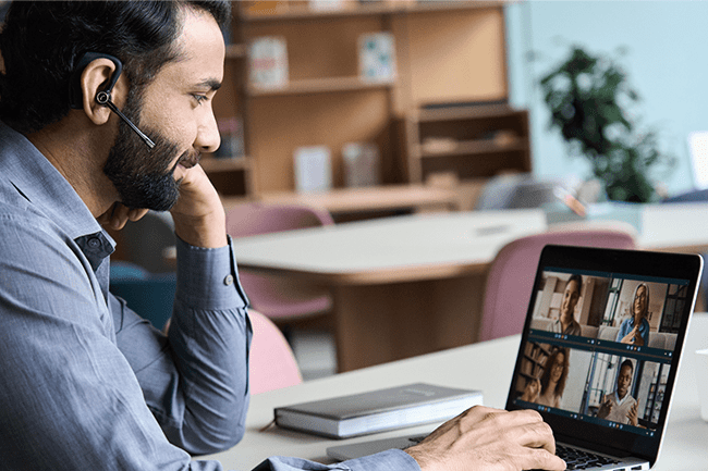 Man using facetime feature on computer