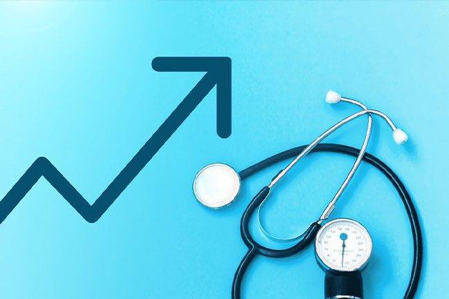 image-blue-background-arrow-increase-indicator-next-to-stethoscope-Largest-U.S.-Healthcare-Association-Increased-Engagement-by-50